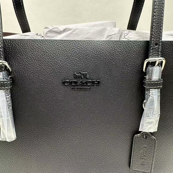 COACH Mollie Tote Large Size In Leather In Silver/Black CV968 NWT - Picture 11 of 12